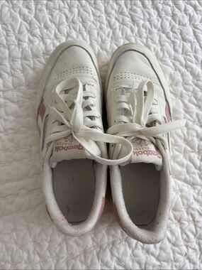 Reebok White Leather Sneakers with Pink Accents